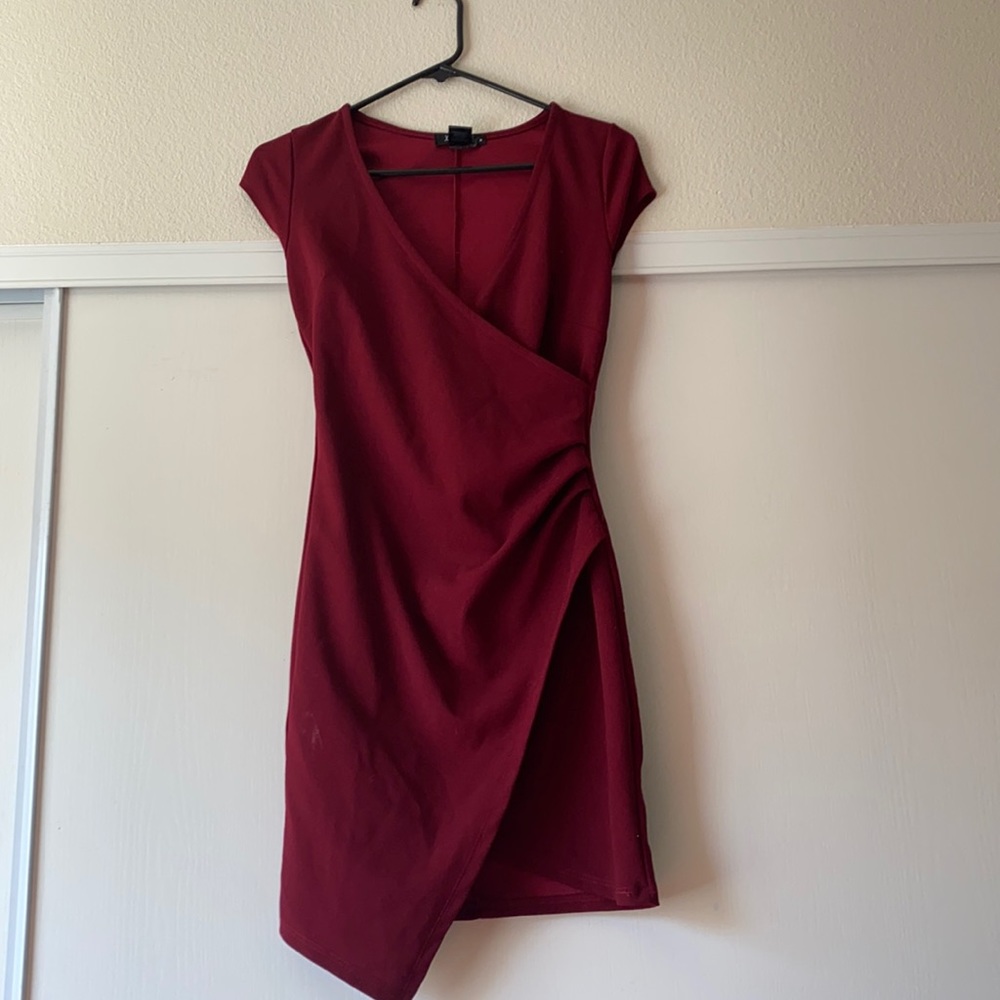 Maroon Scrunch at the waist dress